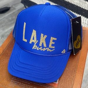 NWT Blue Trucker Hat Gold Lake Bum Demon Bikini Mother Trucker Unisex Hat O/S